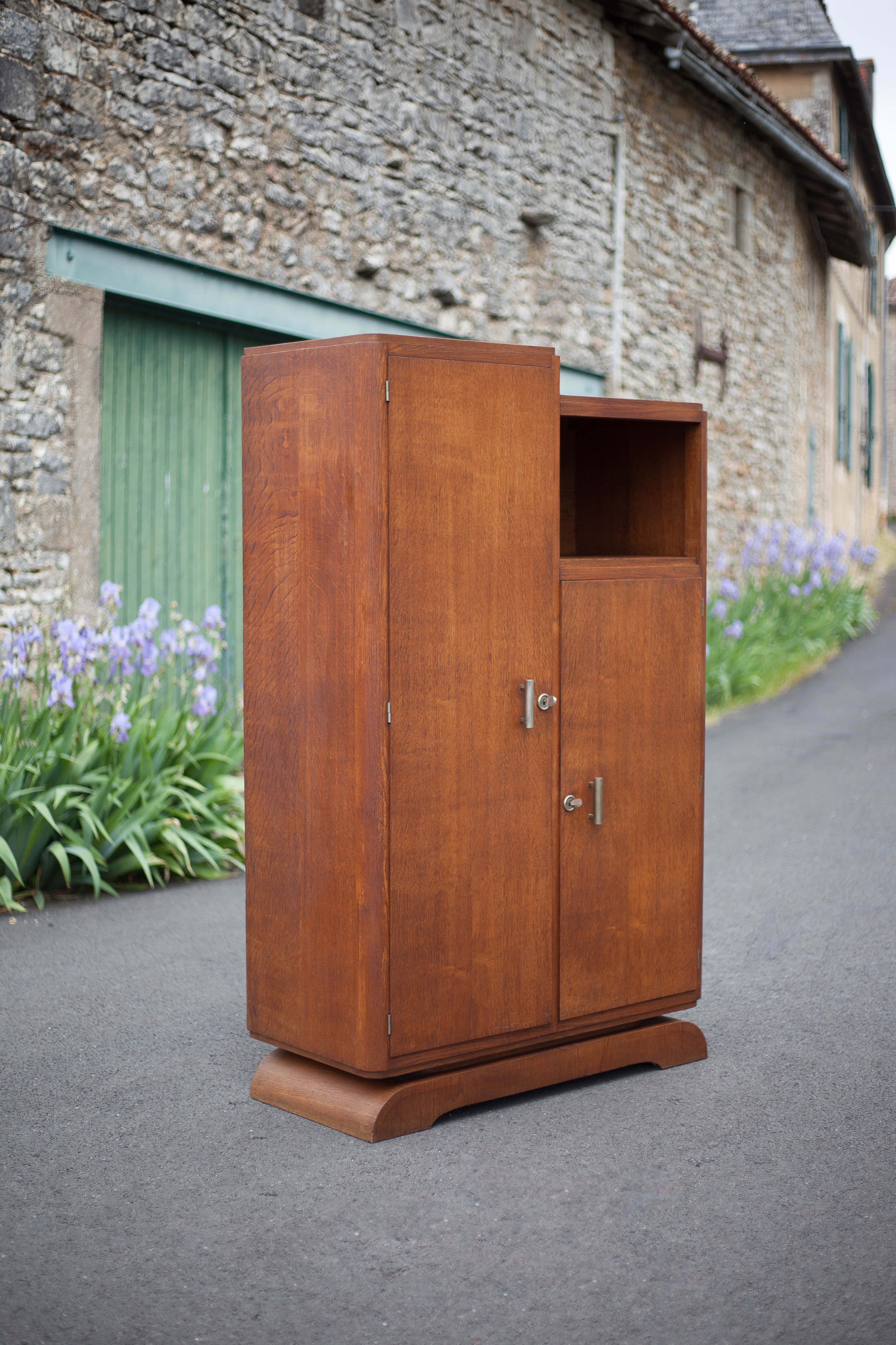 Art Deco cabinet, asymmetrical art deco cabinet, wood cabinet 40s