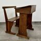 Solid oak school desk - mid-20th century - freestanding bench