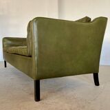 Canapé vintage danois Mogens Hansen en cuir vert olive des années 60