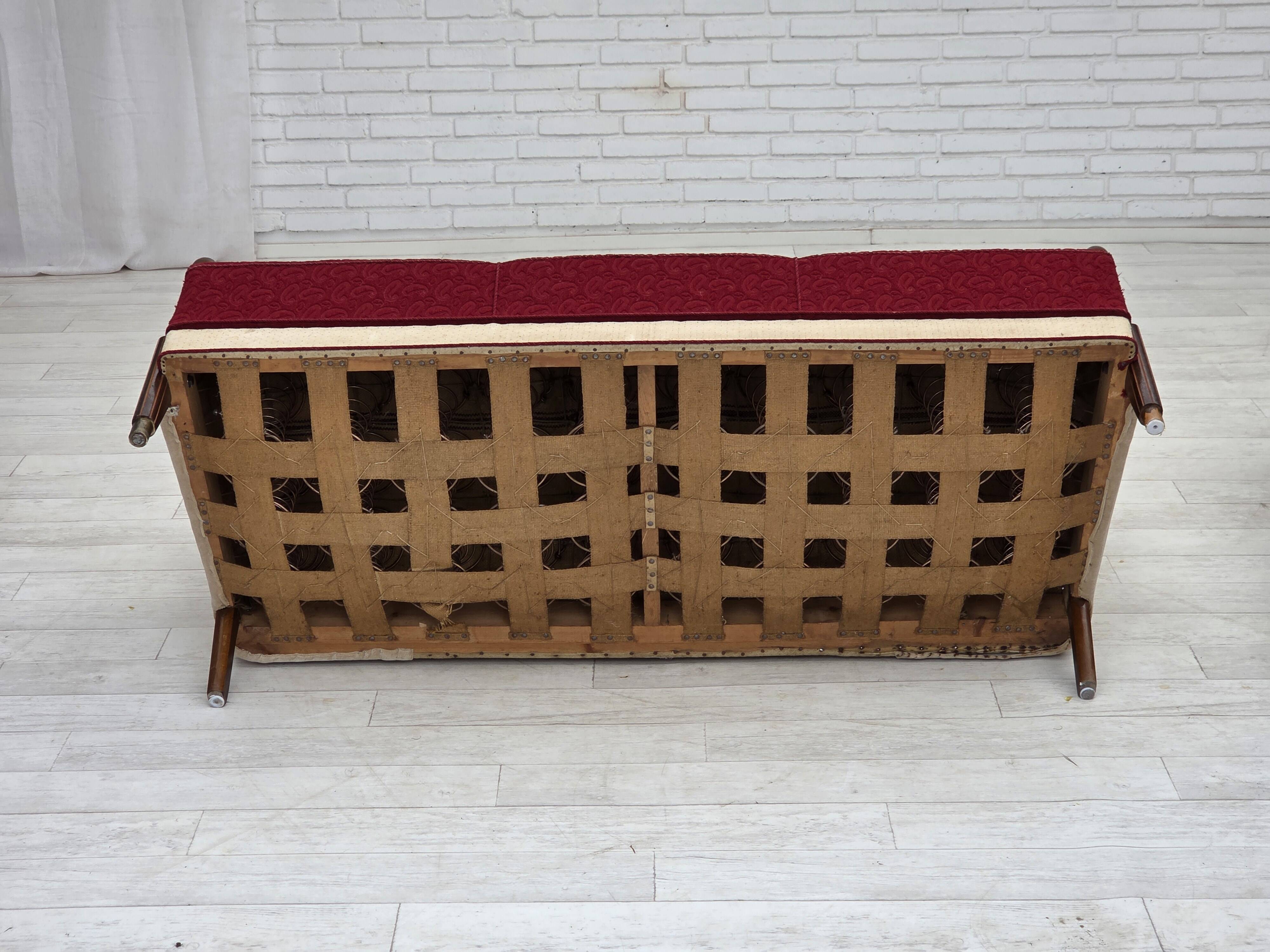 1950s, Danish 3-seater sofa, original red/beige furniture wool.