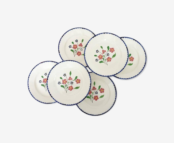 Assiettes plates anciennes X6 modèle "Rosemonde" de la manufacture française de Salins