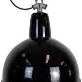 Industrial Black Enamel Factory Lamp with Cast Iron Top, 1950s