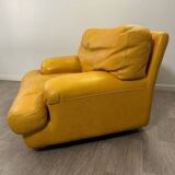 Fauteuil cuir jaune Rochebobois années 80/90