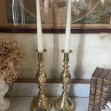 Pair of antique english princess of diamonds brass candlesticks