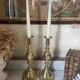 Pair of antique english princess of diamonds brass candlesticks