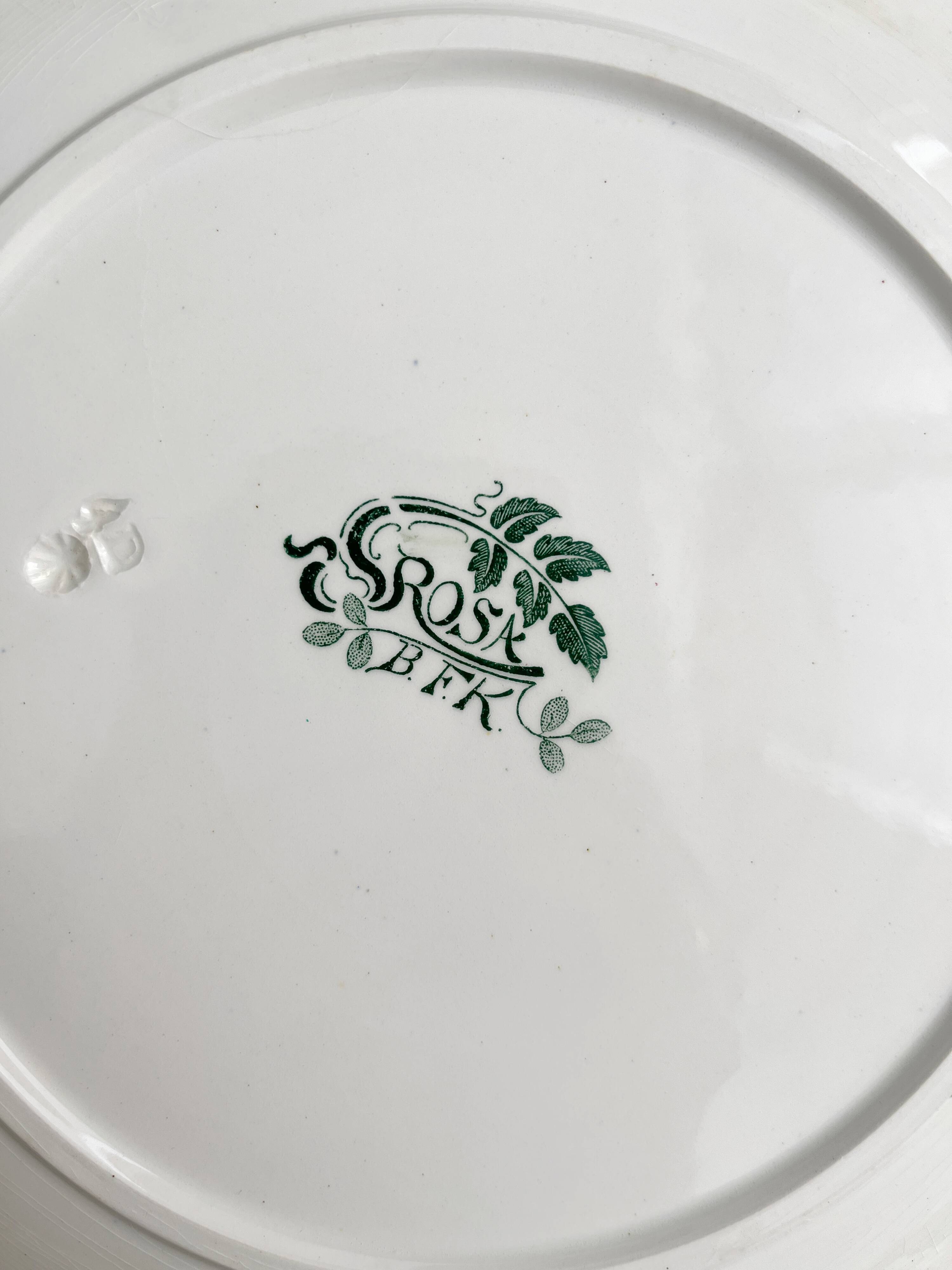 4 ironstone dinner plates "Rosa" Boch Freres Keramis BFK