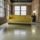 Canapé vintage jaune-vert / sofa / trois places avec franges