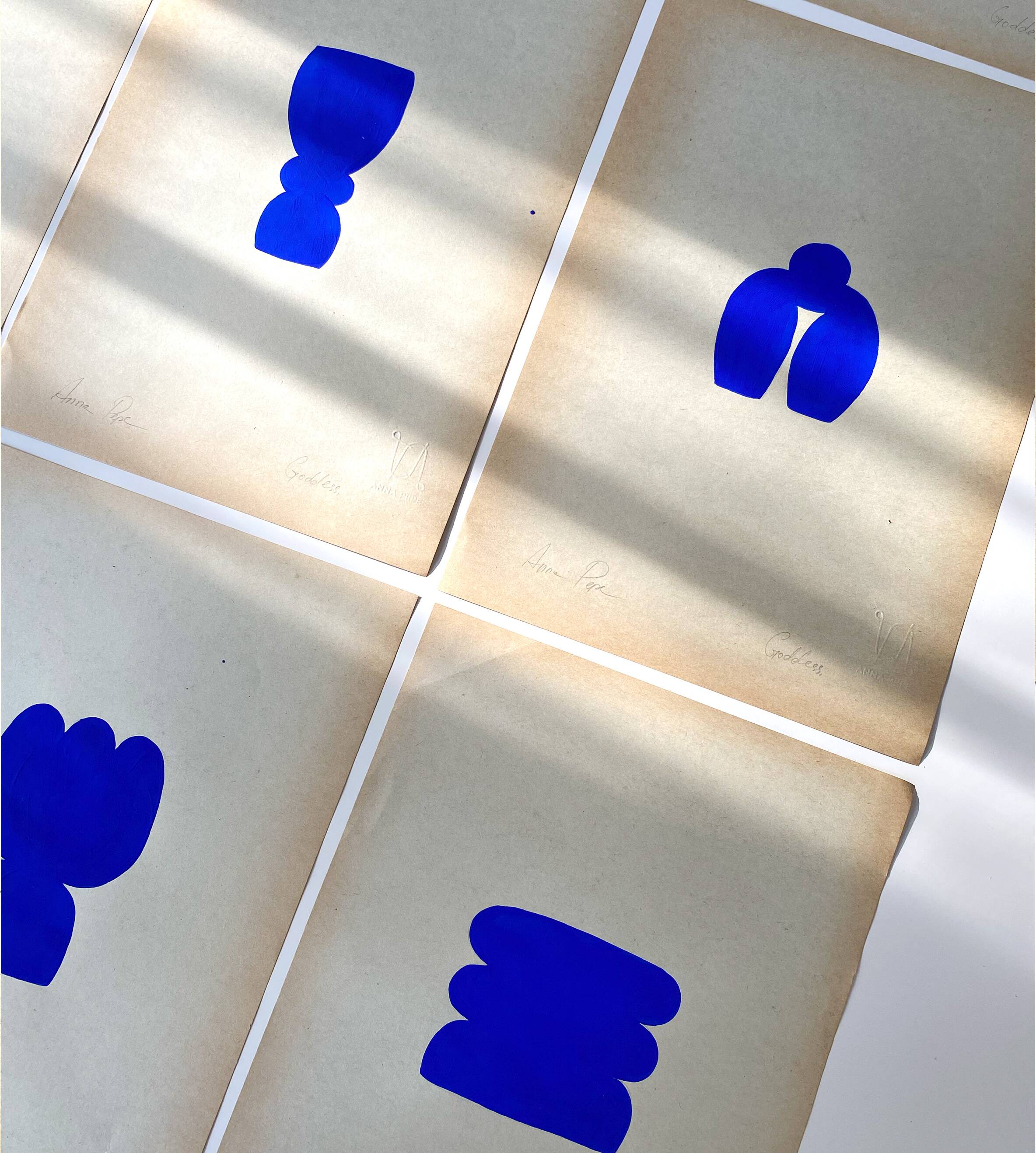 9 original gouache painting on vintage paper, A4