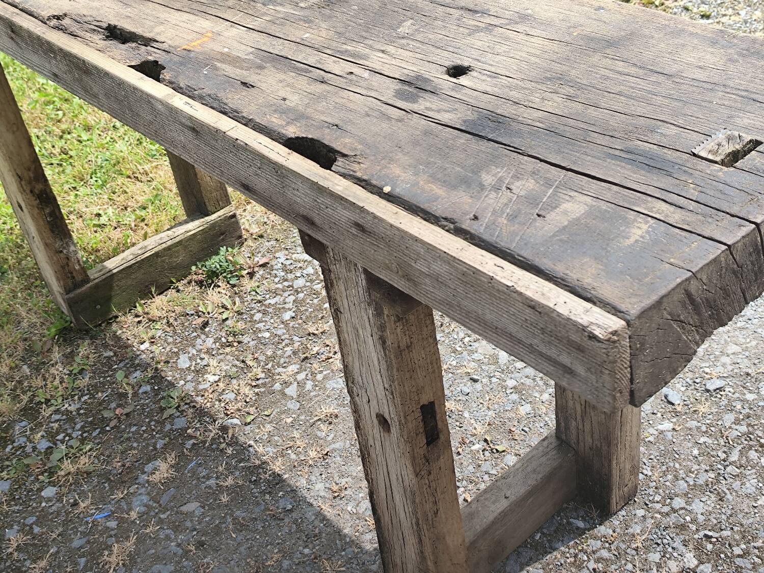 Old small 160 cm carpenter's workbench in solid oak