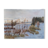 Tableau Aquarelle originale "Paysage hivernal arboré" signé de Rose Picard