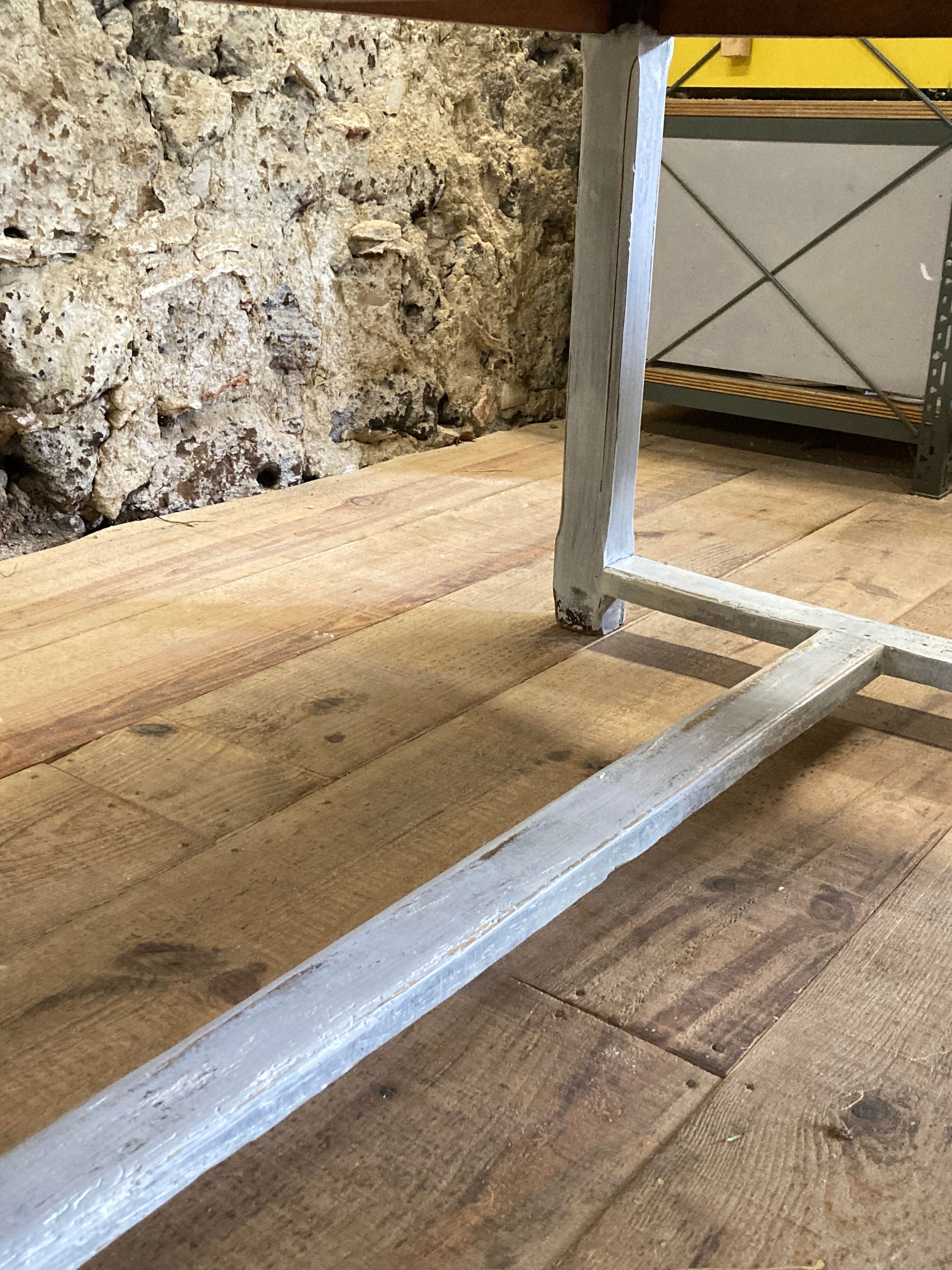 Farmhouse table 6 people white patinated in rectangular solid oak