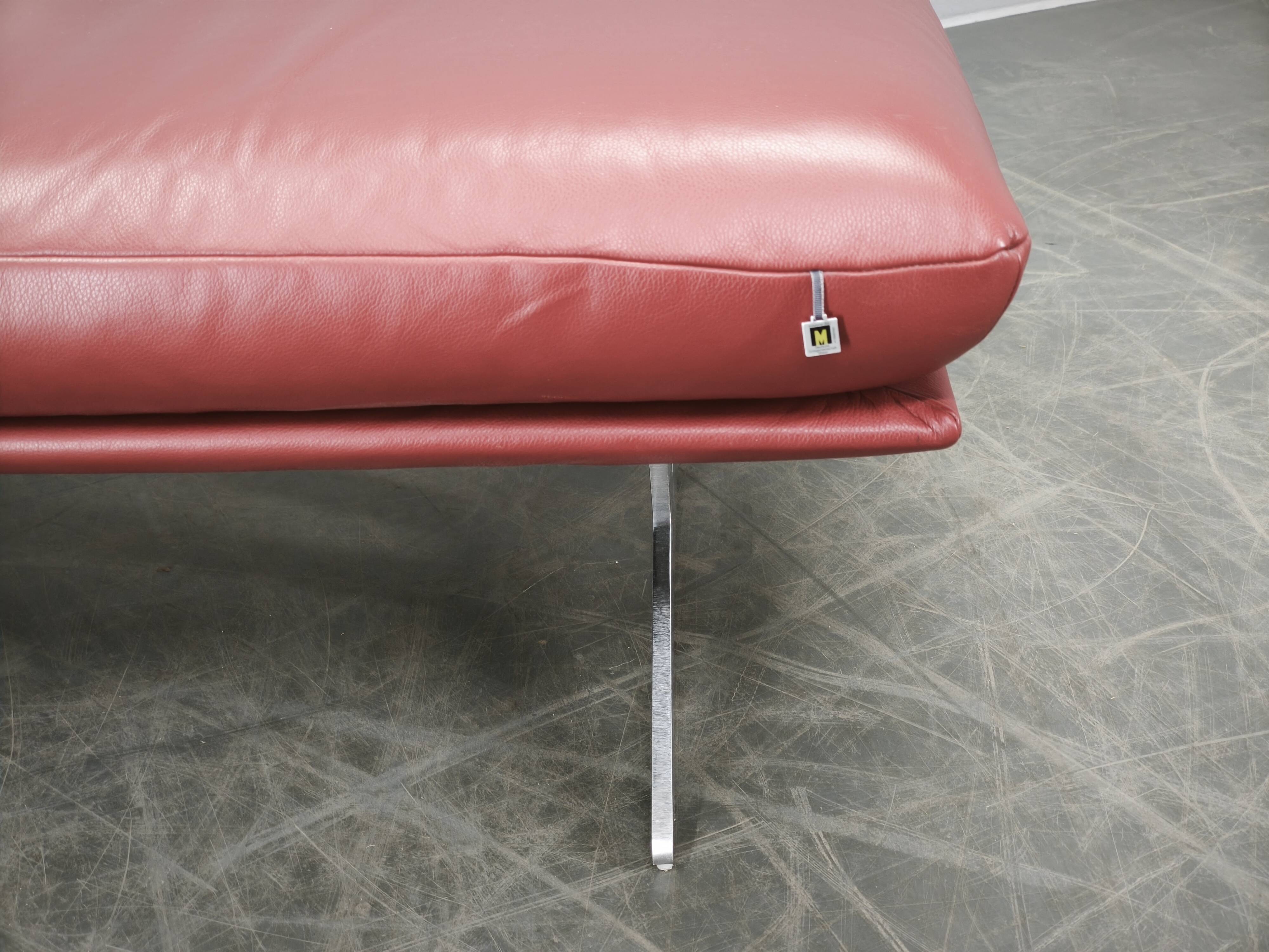 German Koinor Leather Bench with Brushed Stainless Steel Base 2020s