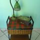 Vintage worker on wheels, rattan, fabric, skaÏ, metal with formica shelf