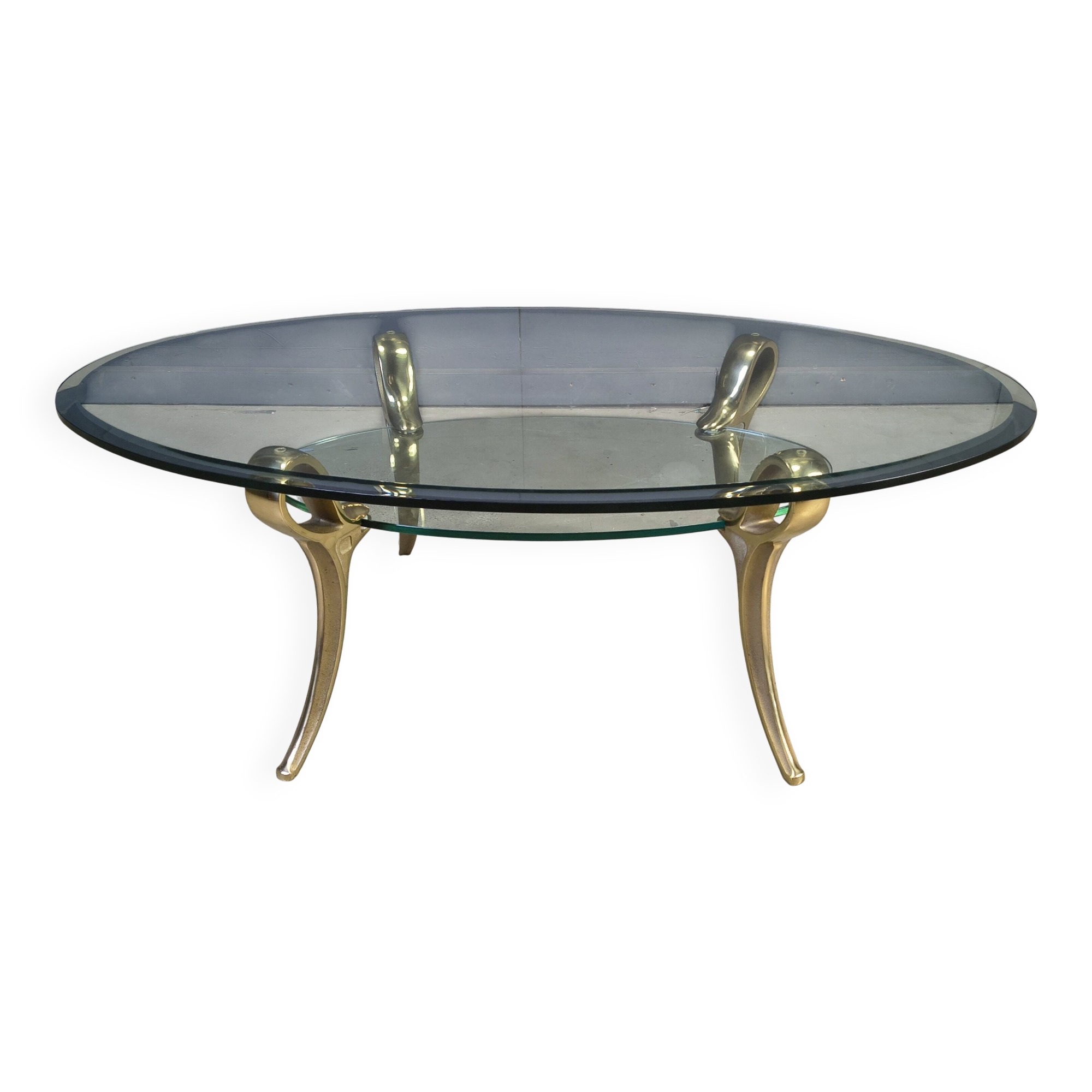 Table basse en laiton et en verre, années 1970