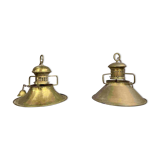Pair of important marine chandeliers in bronze and gilded brass circa 1900