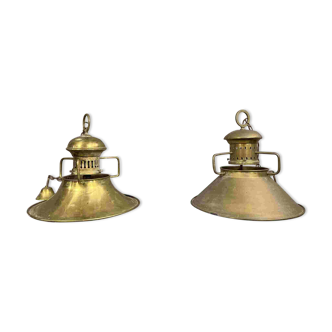 Paire d'Importants lustres de Marine en bronze et laiton doré vers 1900