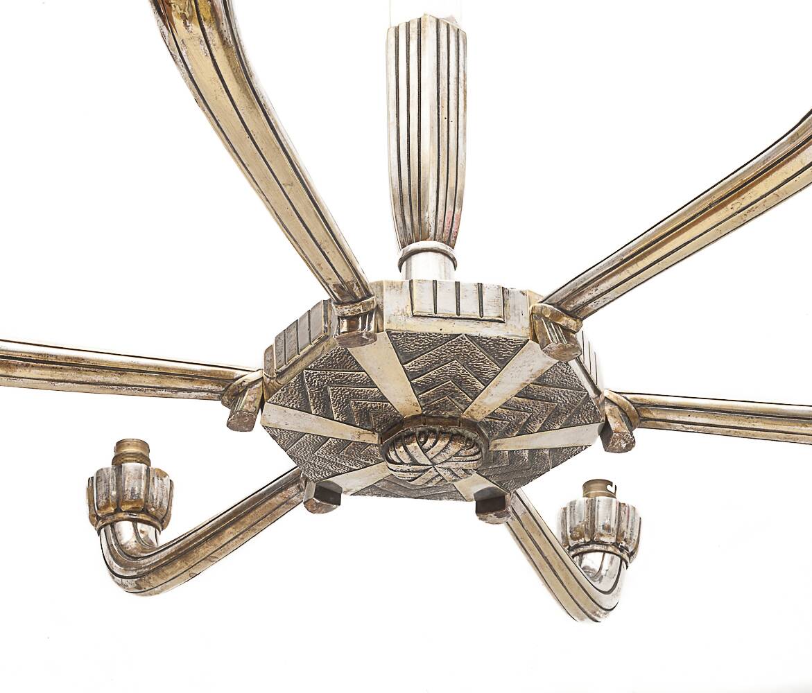 Art Deco silver-plated brass chandelier, 1920