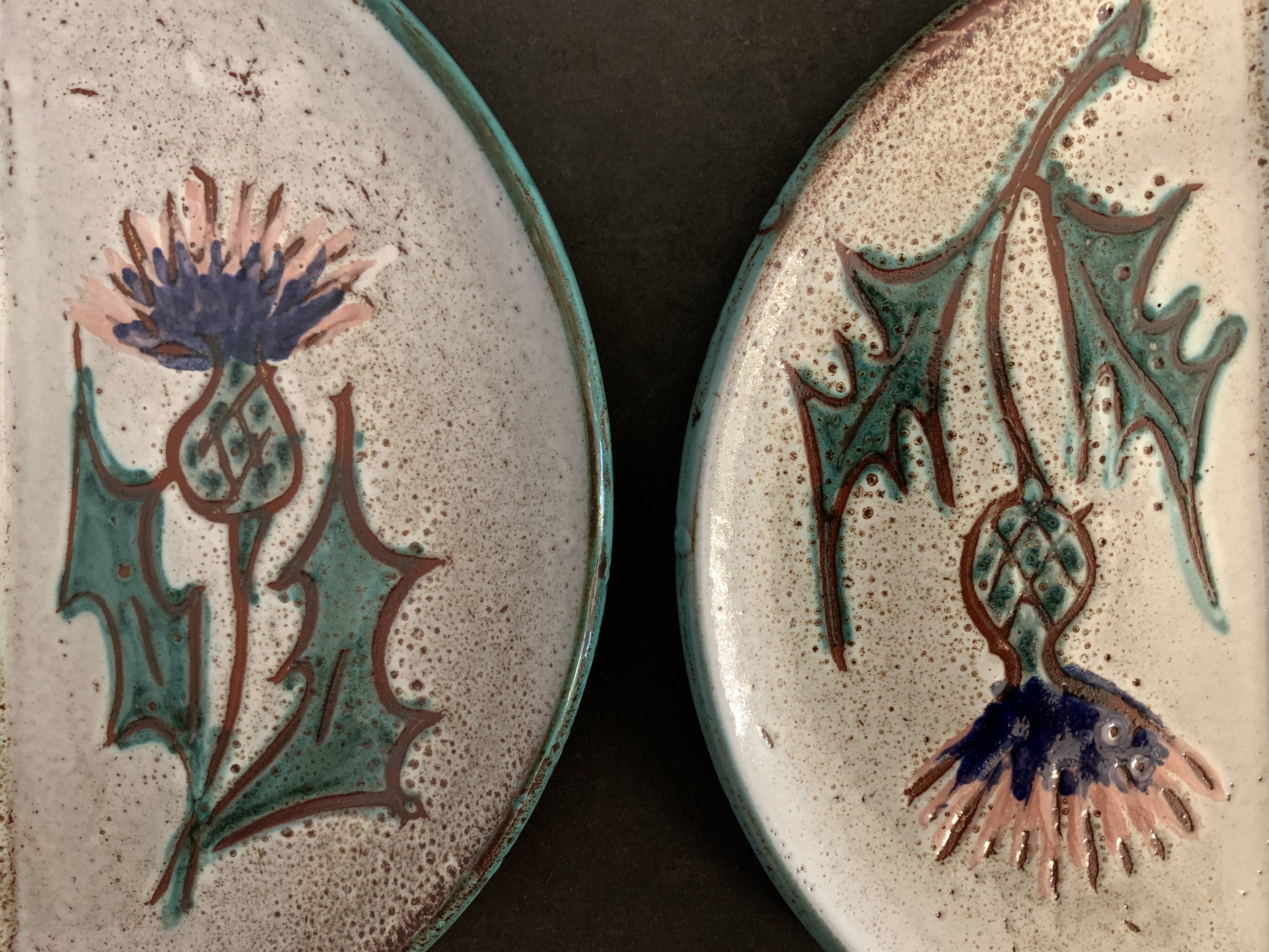 6 ceramic plates, model chardons, Daniel Etienne, Vallauris, 1970