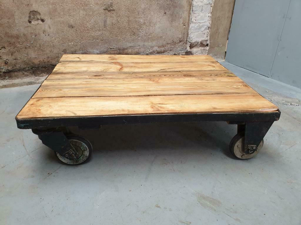 Industrial coffee table on wheels
