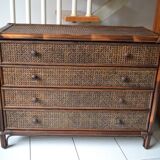 Vintage rattan bamboo chest of drawers