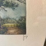 Colored etching in original Maison Bretonne frame