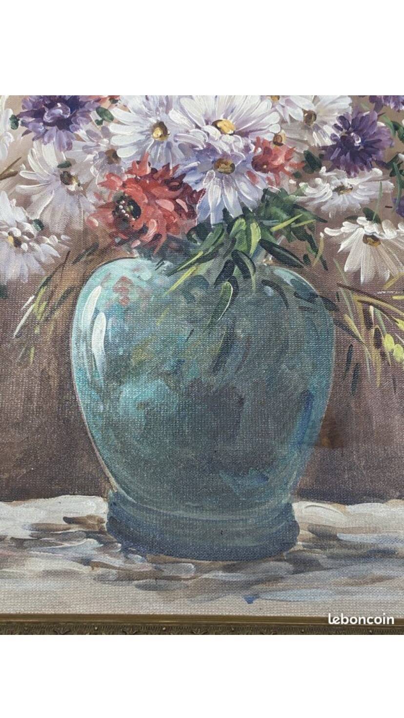 Oil on canvas bouquet of flowers signed Nicole Chalon