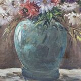 Oil on canvas bouquet of flowers signed Nicole Chalon