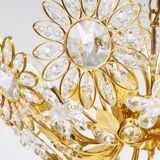 Ernst Palme Grand Chandelier Palm Tree Flower Palwa, Gilded Brass, Crystals, 1970s