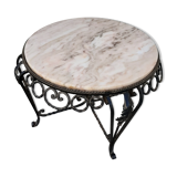 Round coffee table in wrought iron and on marble