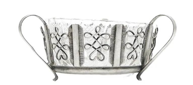 Postmodernist sugar bowl, silver-plated brass, HEFRA, Poland, 1970s