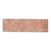 Vintage Turkish Oushak hallway rug handmade from wool, orange pink, 97x336.
