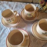 4 iron earth cups and saucers St Amand Moulin des Loups France, Odette model