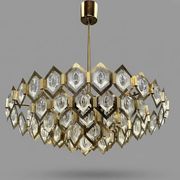 Faceted glass chandelier brass Jaroslav Bejvl Kamenický Šenov 1960s Czechoslovakia