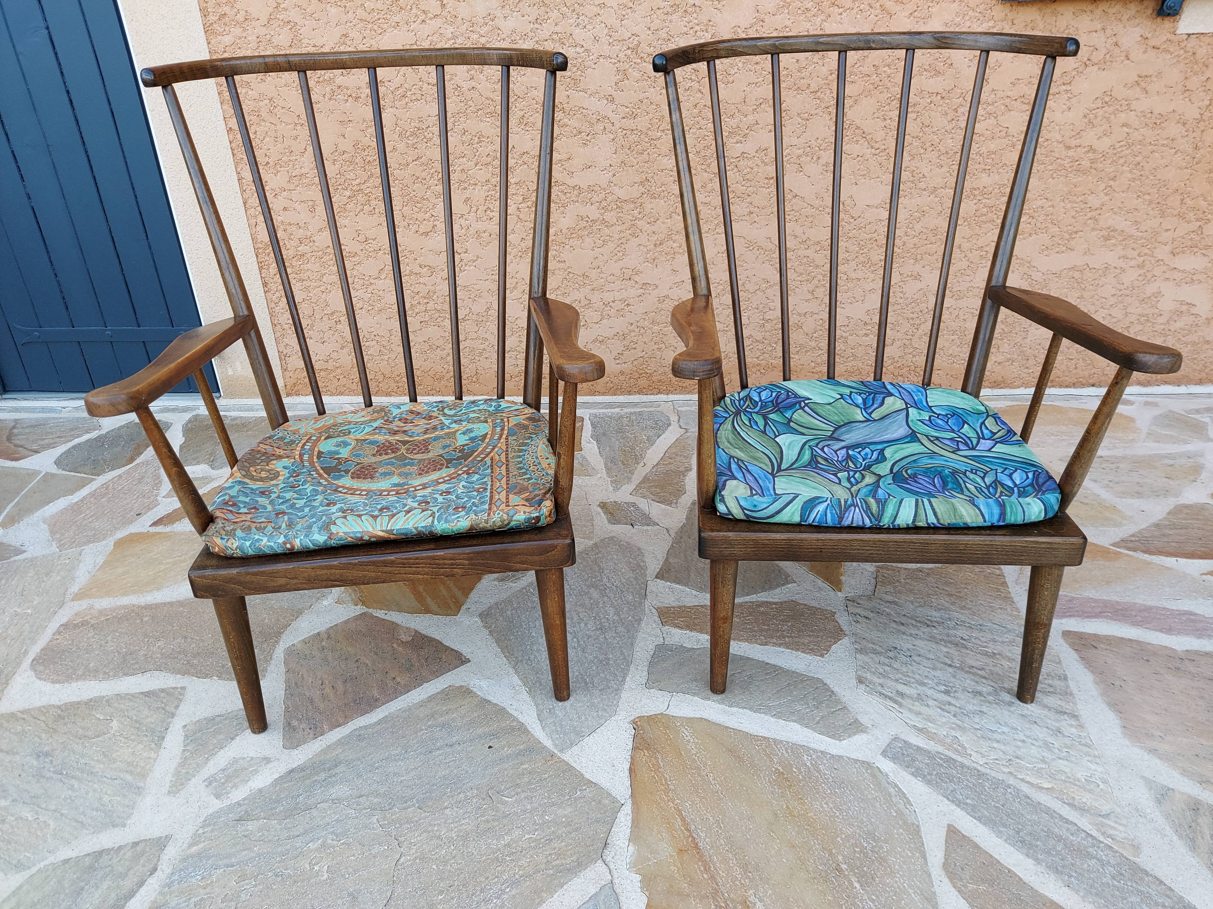 Pair of Baumann fan lounge chairs vintage 1965