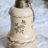 Vintage beige earthenware oil lamp base - Brown floral pattern - Col