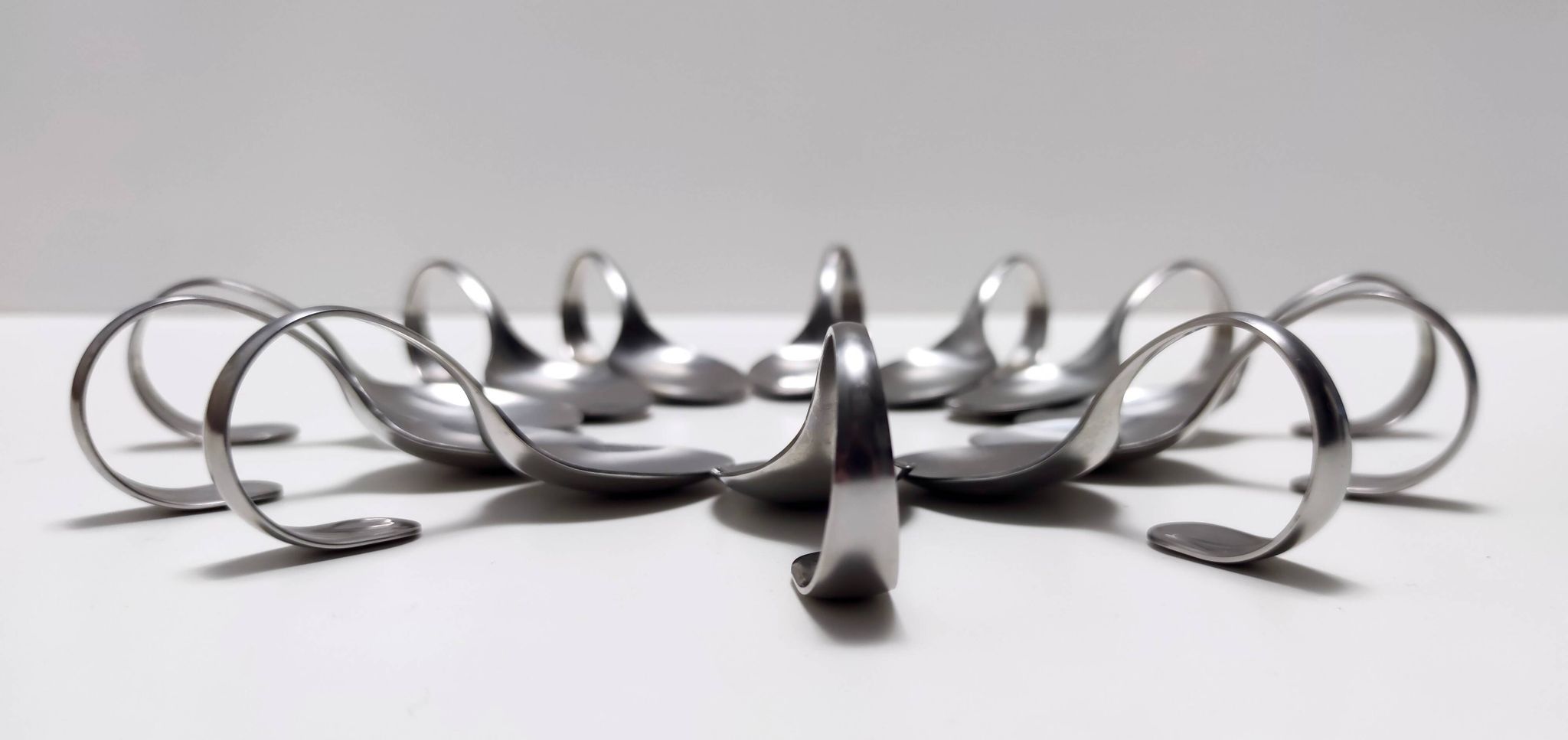 Set of Twelve Steel Serving Spoon by Pinti, Italy, 1980s