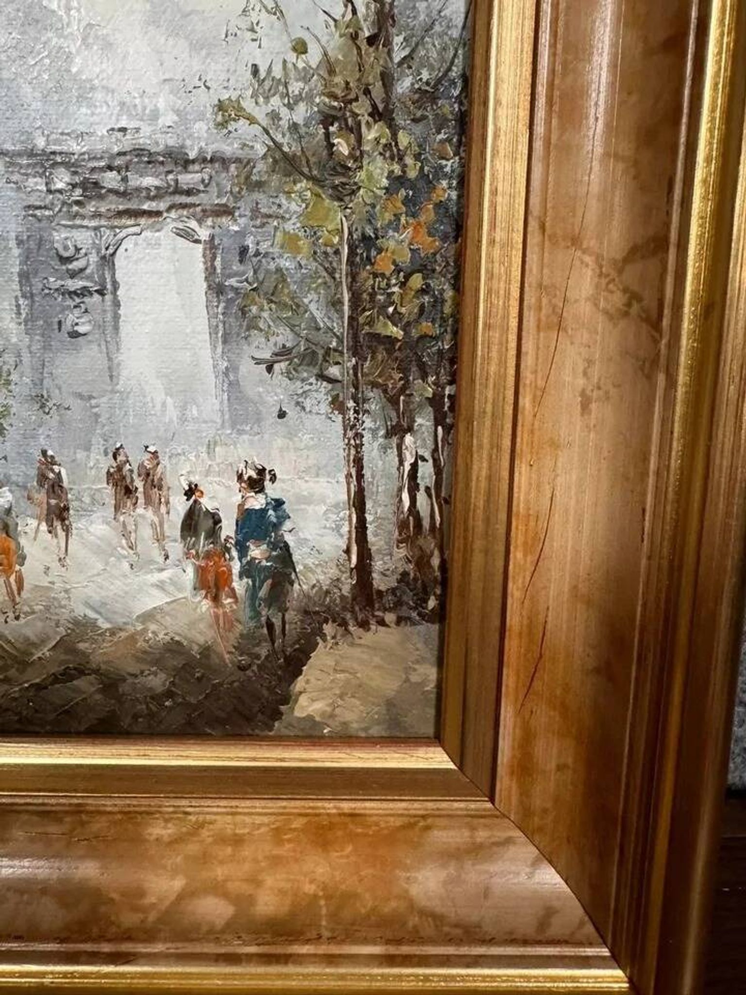 Oil painting on canvas: the Porte Saint Martin Paris 20th century