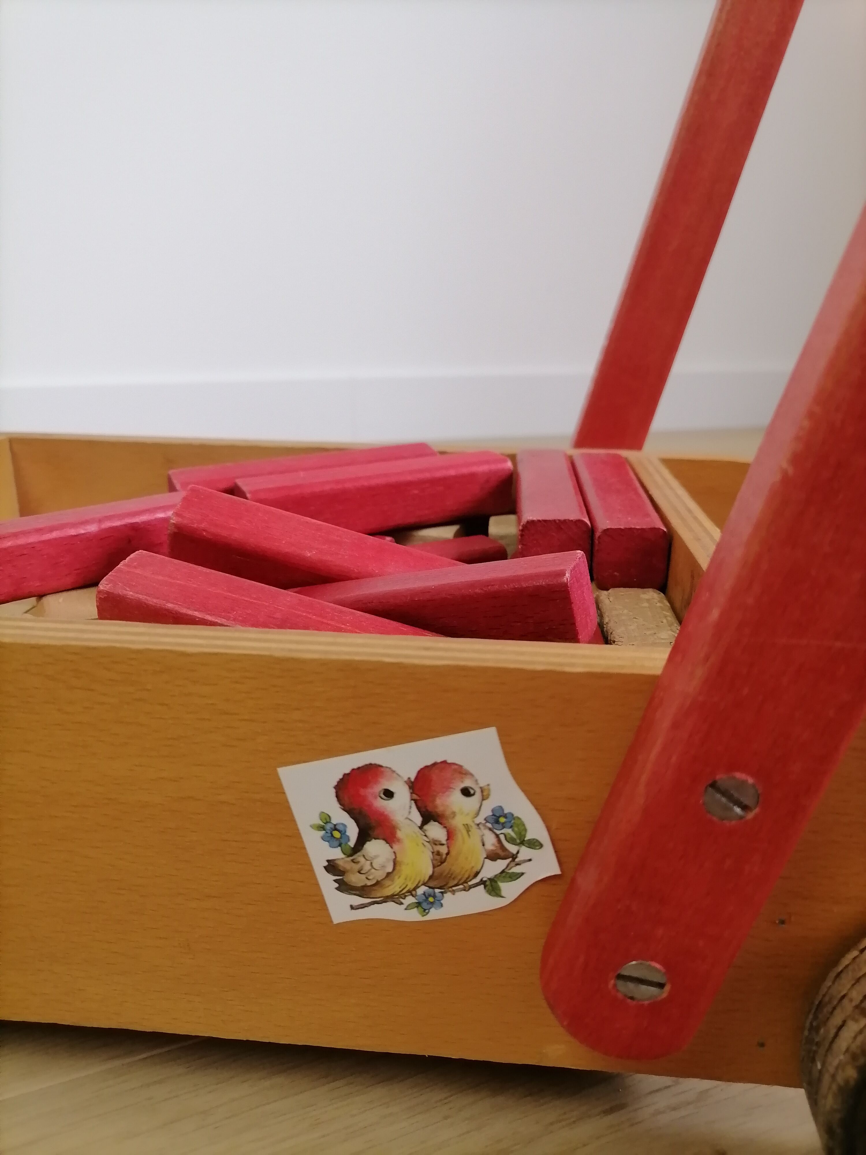 Walking trolley with wooden toy tray