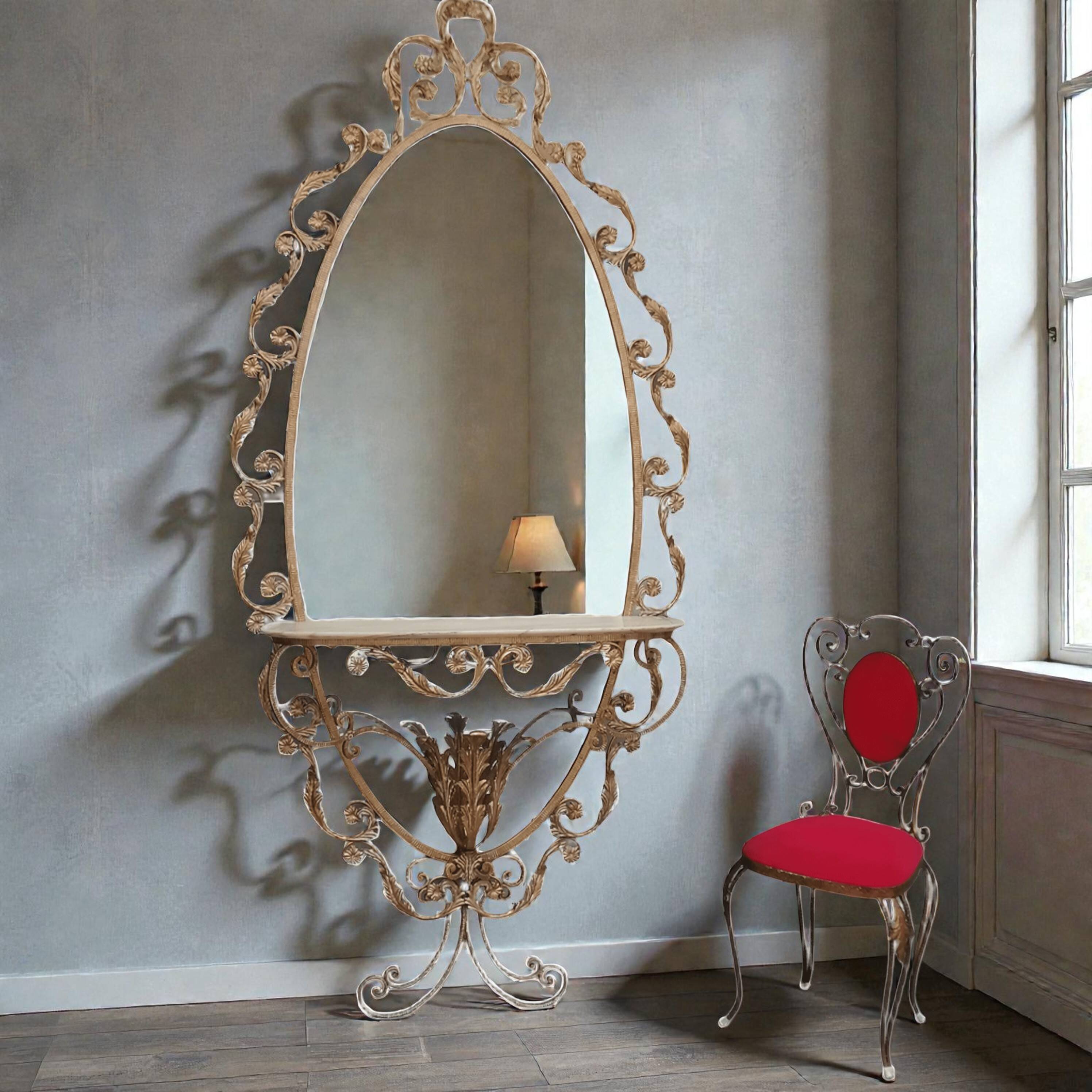 Set specchiera più sedia tutto in ferro battuto design Pierluigi Colli