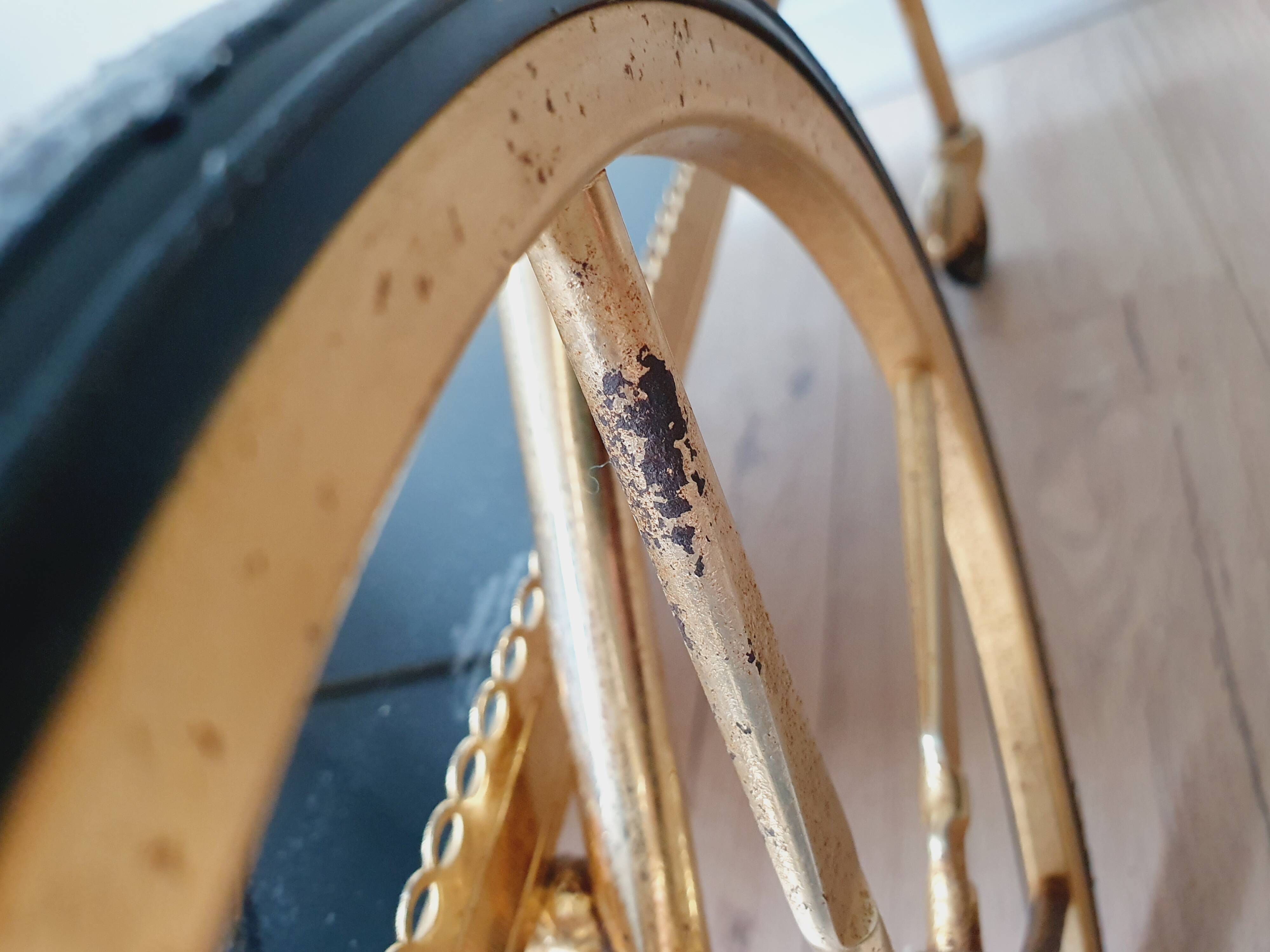 Vintage golden metal dessert on wheels