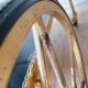 Vintage golden metal dessert on wheels