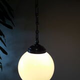 Art deco globe suspension in opaline and aluminium chain