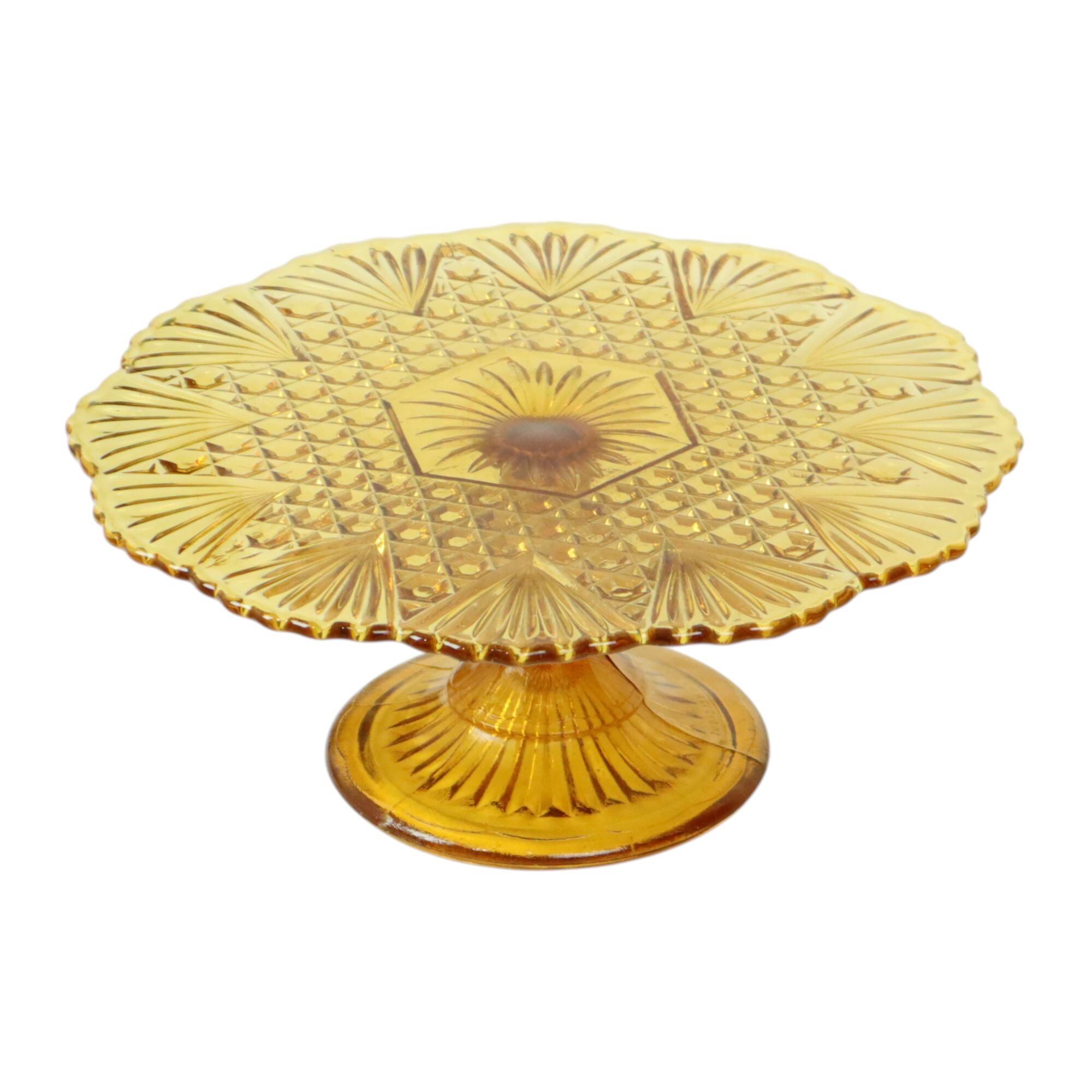 Art Deco Amber Cake Stand Depression Glass 31cm