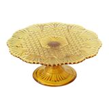 Art Deco Amber Cake Stand Depression Glass 31cm