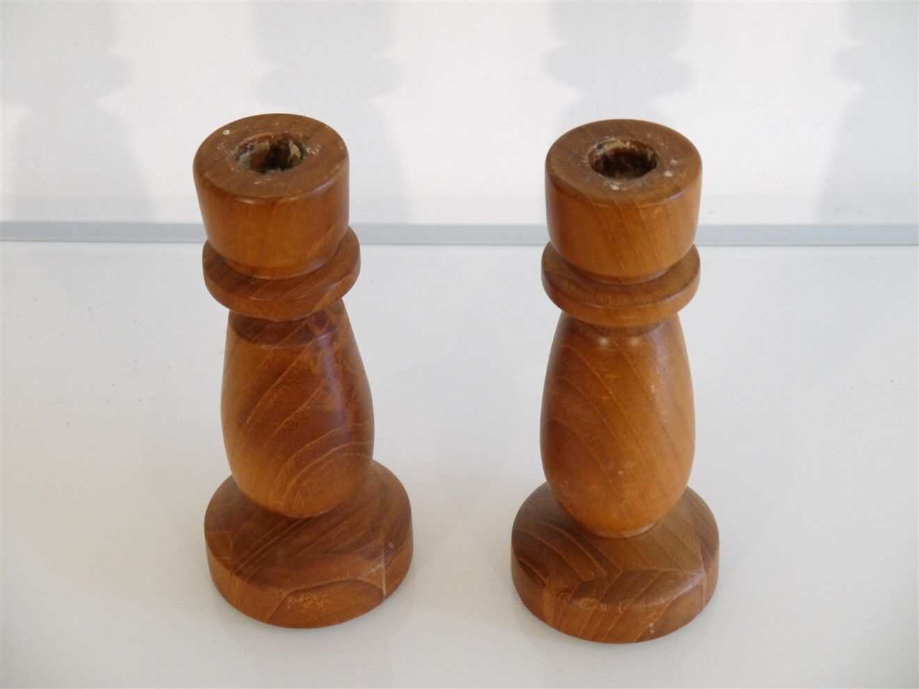 Pair of vintage Scandinavian teak candle holders