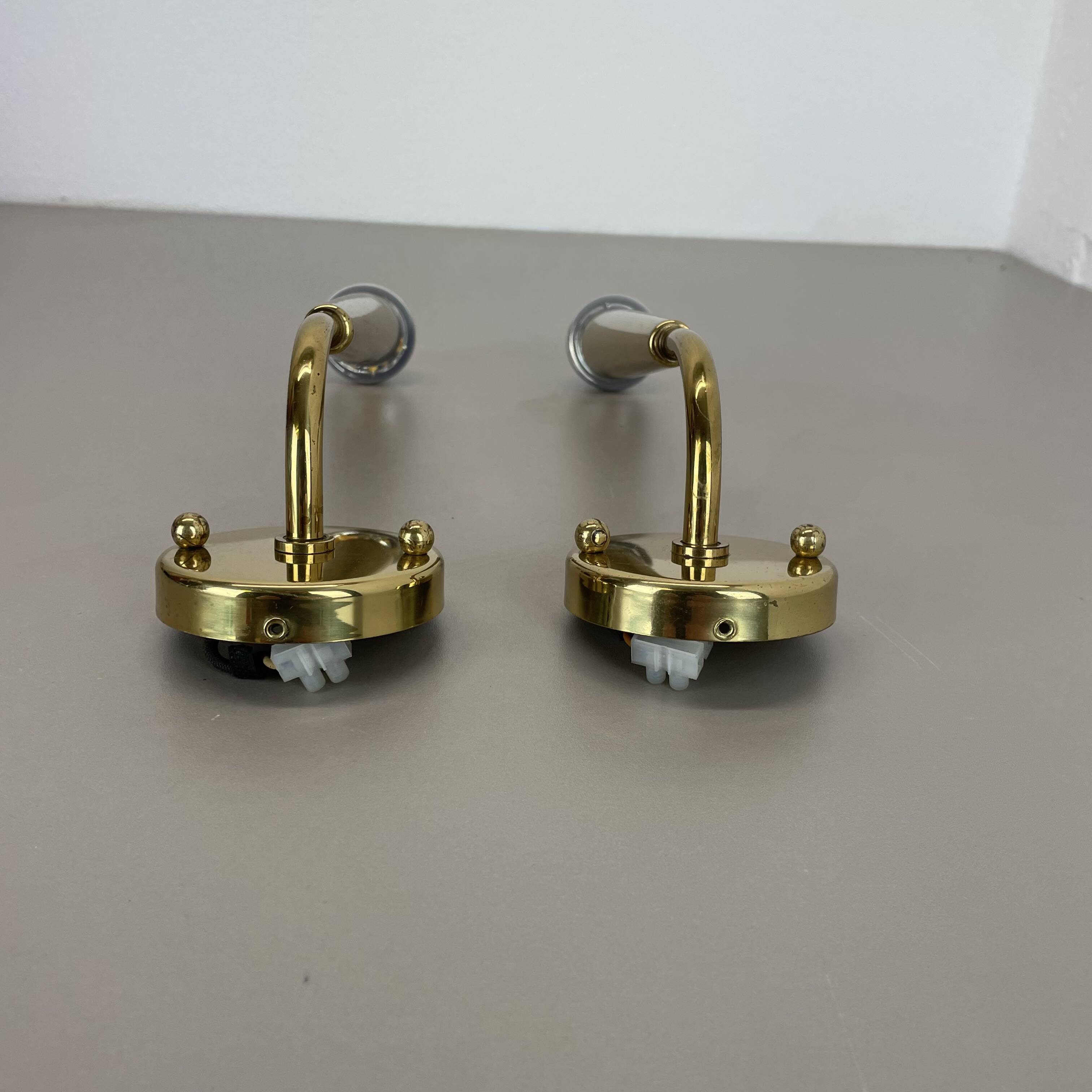 set of 2 Brass "TORCH" Stilnovo Style Theatre Wall Light Sconces, Italy, 1970s