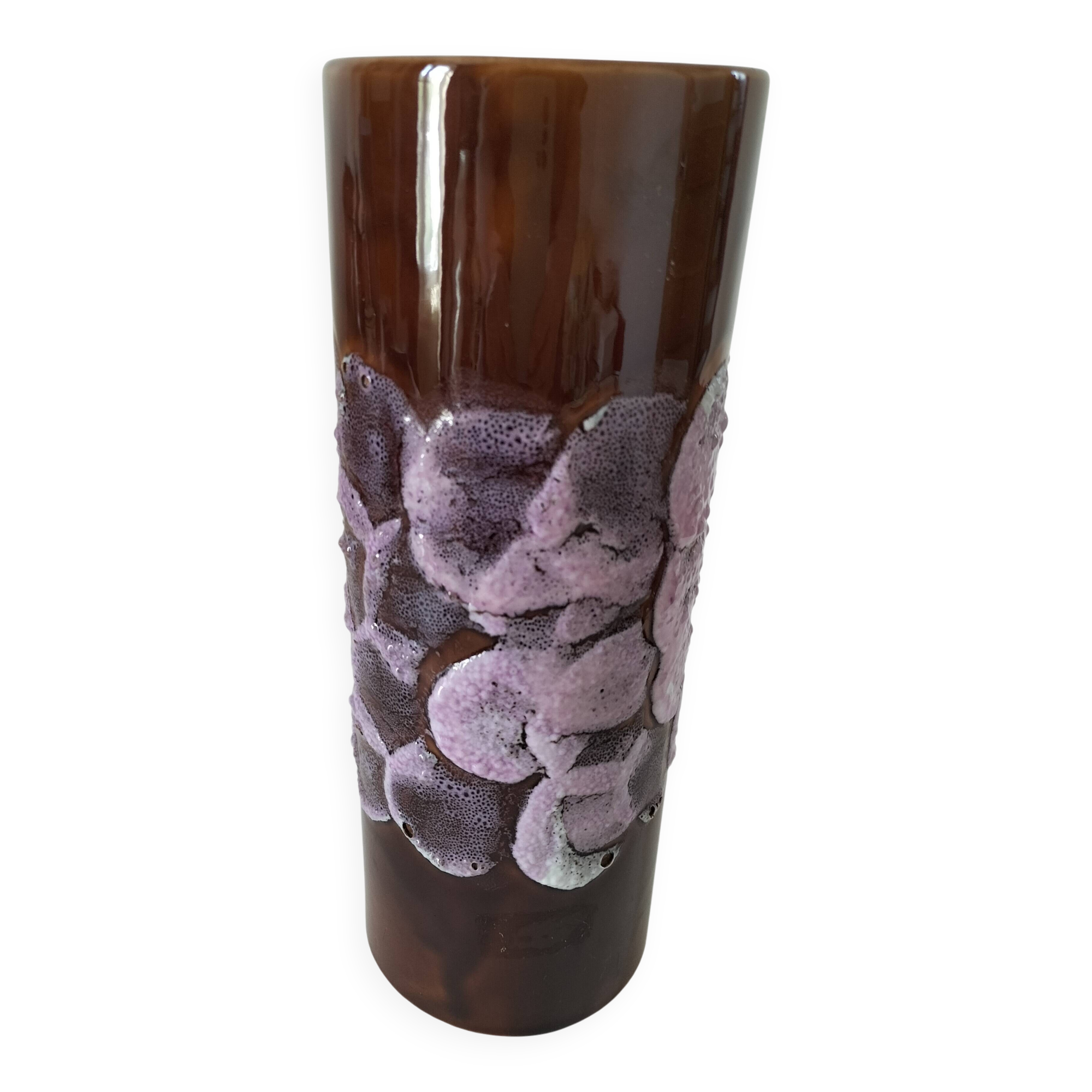 Vase vintage à glaçure volcanique mauve – pièce décorative 60–70’s