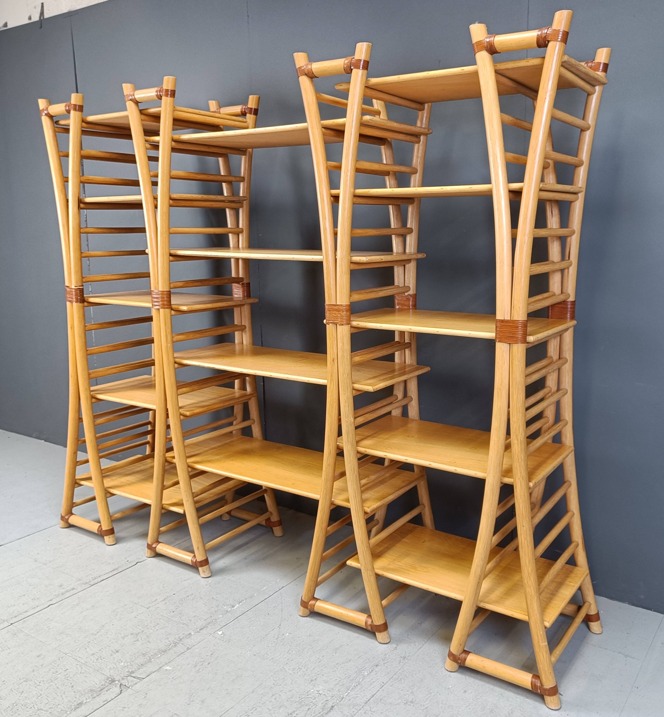 Vintage bamboo wall unit, 1970s