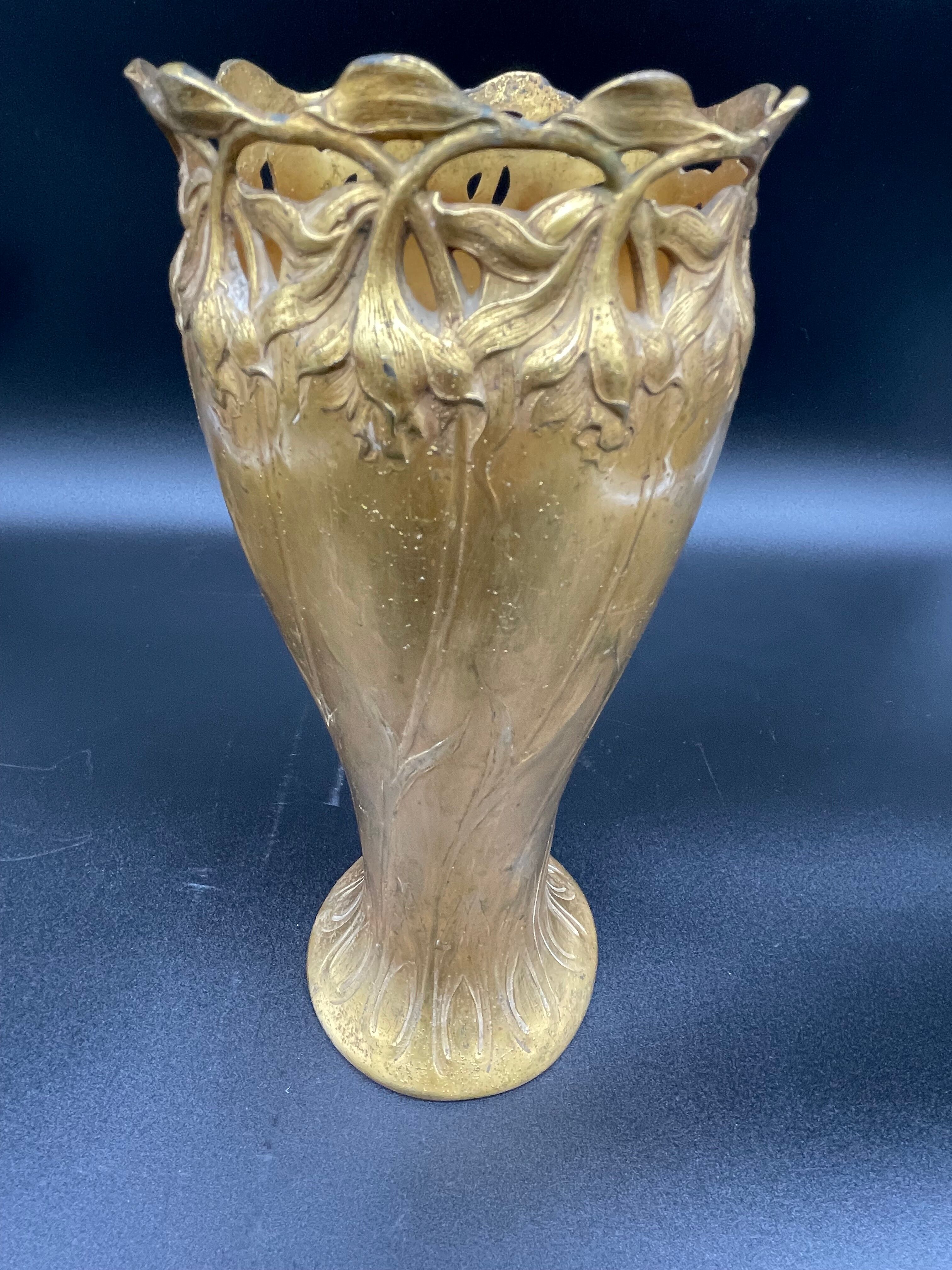 Antique, Gallia vase, Art Nouveau, French goldsmith Christofle, stamped, décor 4780, gilded