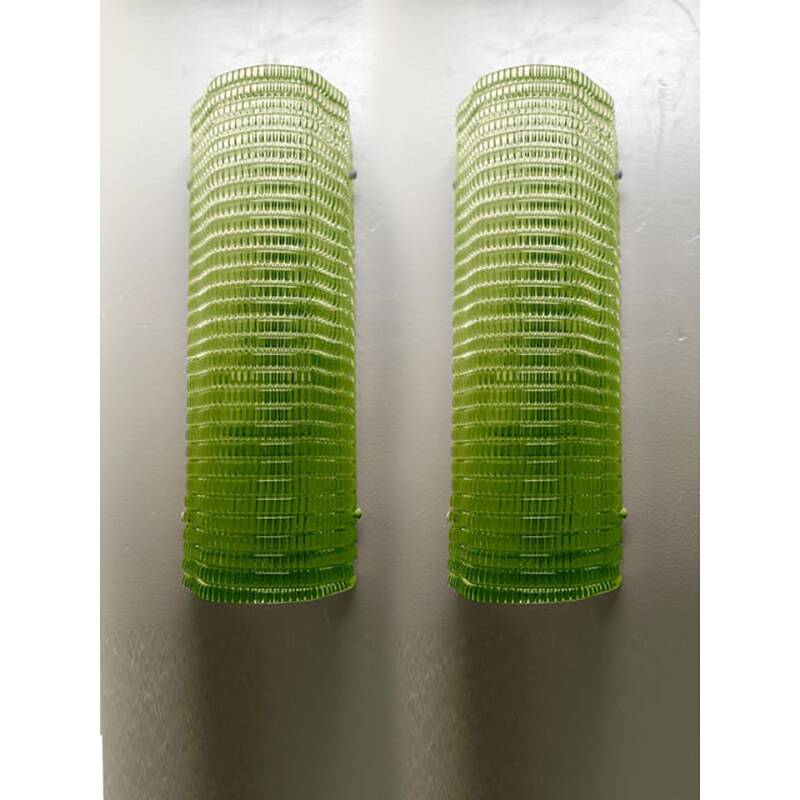Set of Two Diamond Green Rectangular Murano Glass Wall Sconce